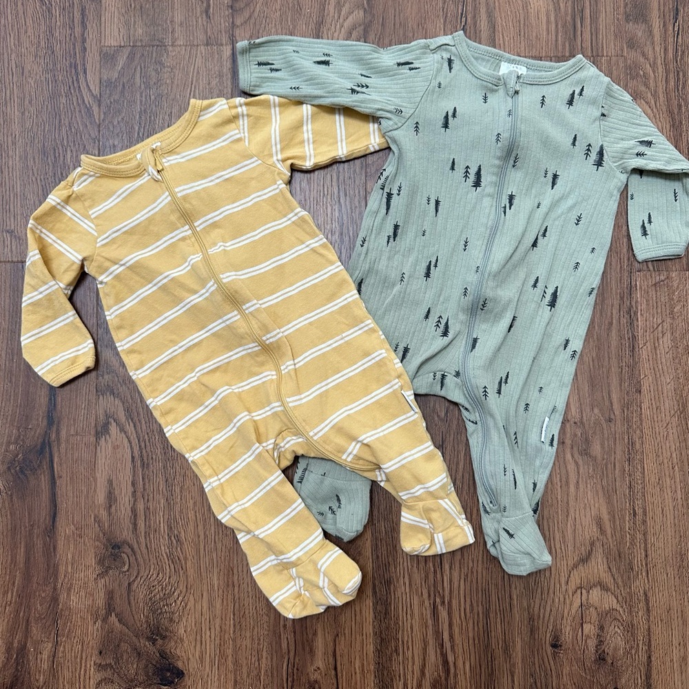 Gerber Yellow and Green Footies Cozy One Pieces